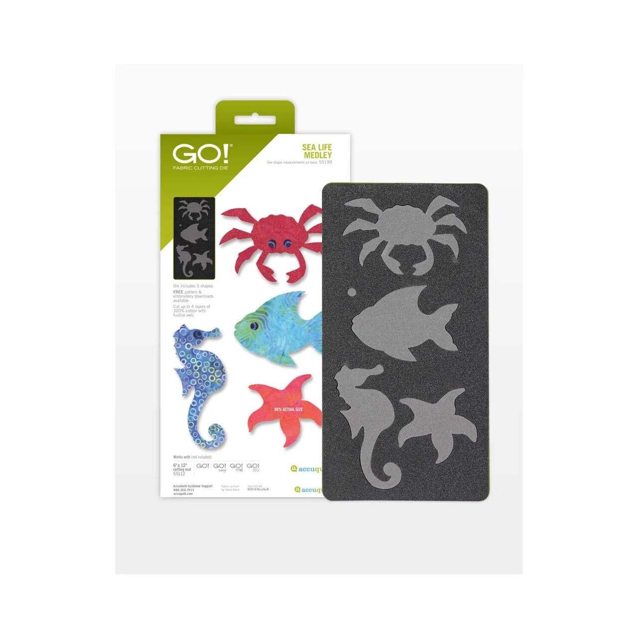 AccuQuilt GO! Sea Life Medley Quilt Die – Crab, Fish, Seahorse & Starfish Appliqué Fabric Cutting Die
